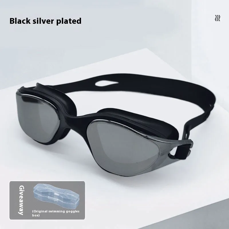 One-piece silicone large frame swimming goggles for adults in a colour option, front view
