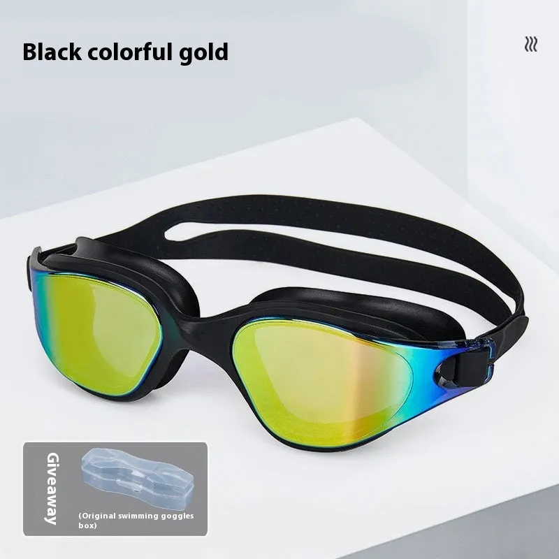 One-piece silicone large frame swimming goggles for adults in a colour option, front view