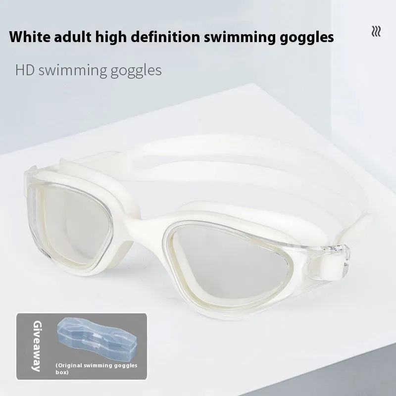 One-piece silicone large frame swimming goggles for adults in a colour option, front view