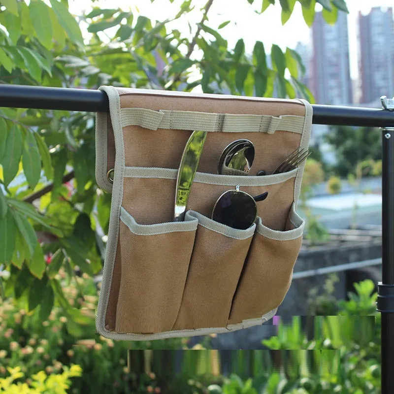 Canvas multifunctional storage bag for outdoor camping, side hanging, armrest design, available in black