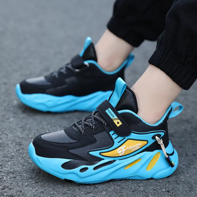 Boys platform sports running shoes with Velcro fastening in multiple colour options