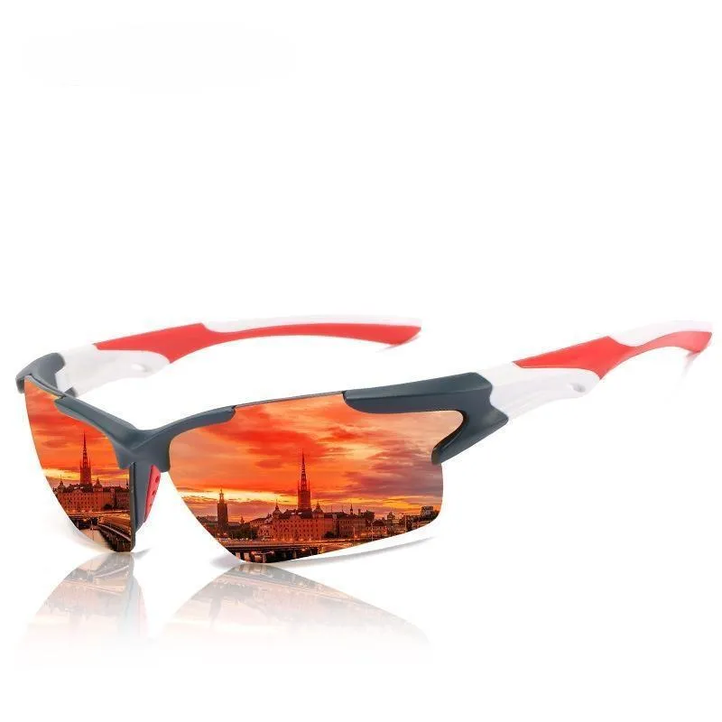 Men's unisex sports sunglasses with colourful film lenses for driving fishing and cycling