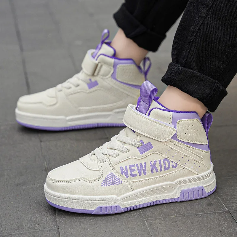 Children's buckle fastening street sneakers in beige green, available in sizes 28-39
