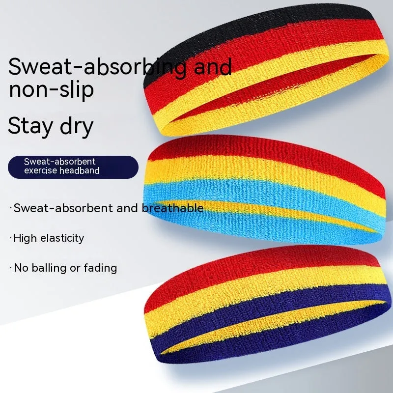 Adult sports headband in multi-colour design for running, basketball, and yoga.