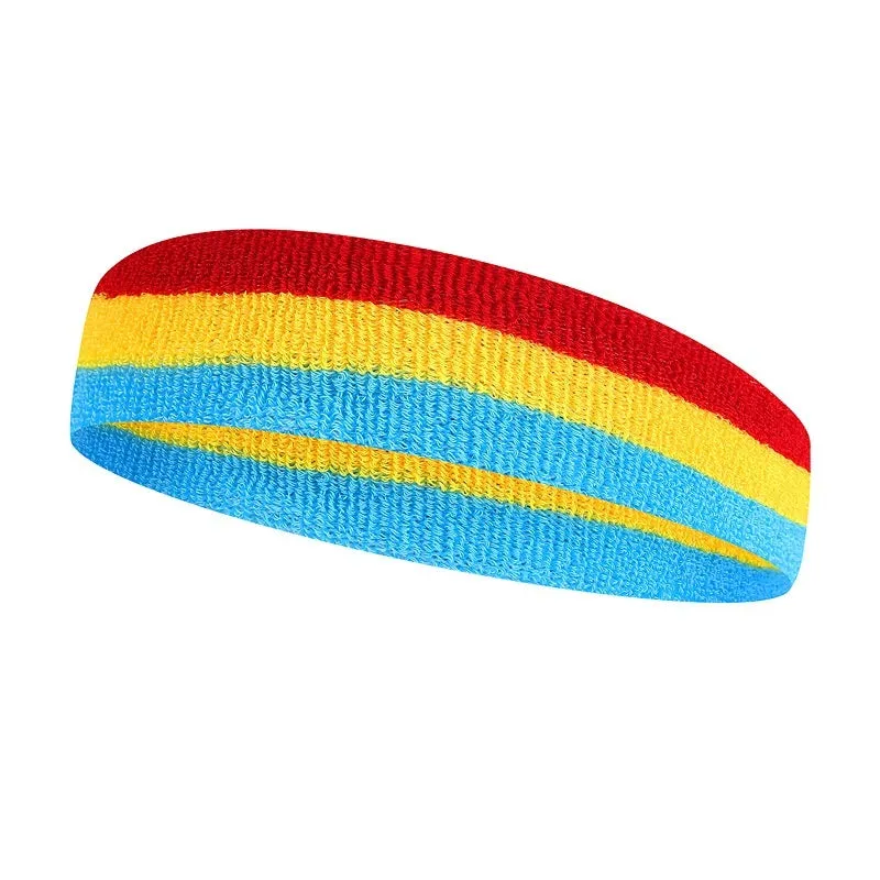Adult sports headband in multi-colour design for running, basketball, and yoga.