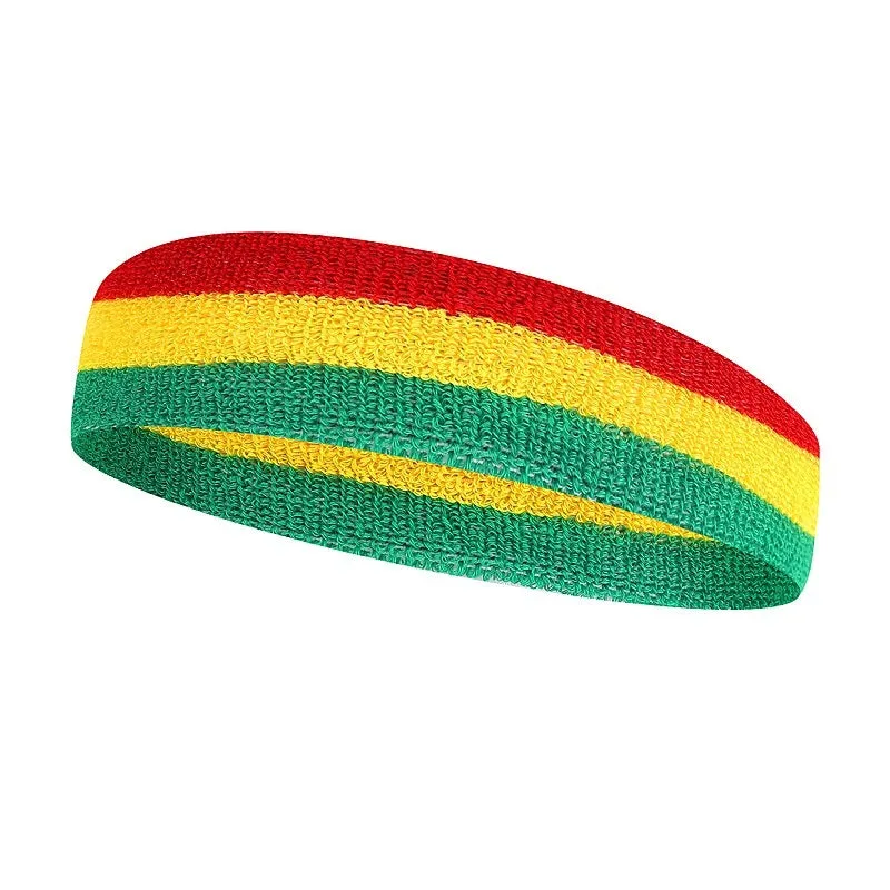 Adult sports headband in multi-colour design for running, basketball, and yoga.