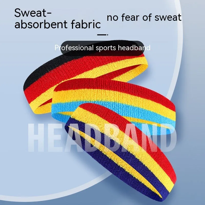 Adult sports headband in multi-colour design for running, basketball, and yoga.