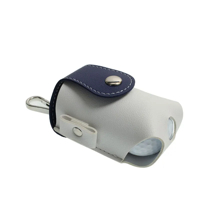 Mini PU golf ball bag in blue, brown, gray, and pink, 9.5 cm length, on white background