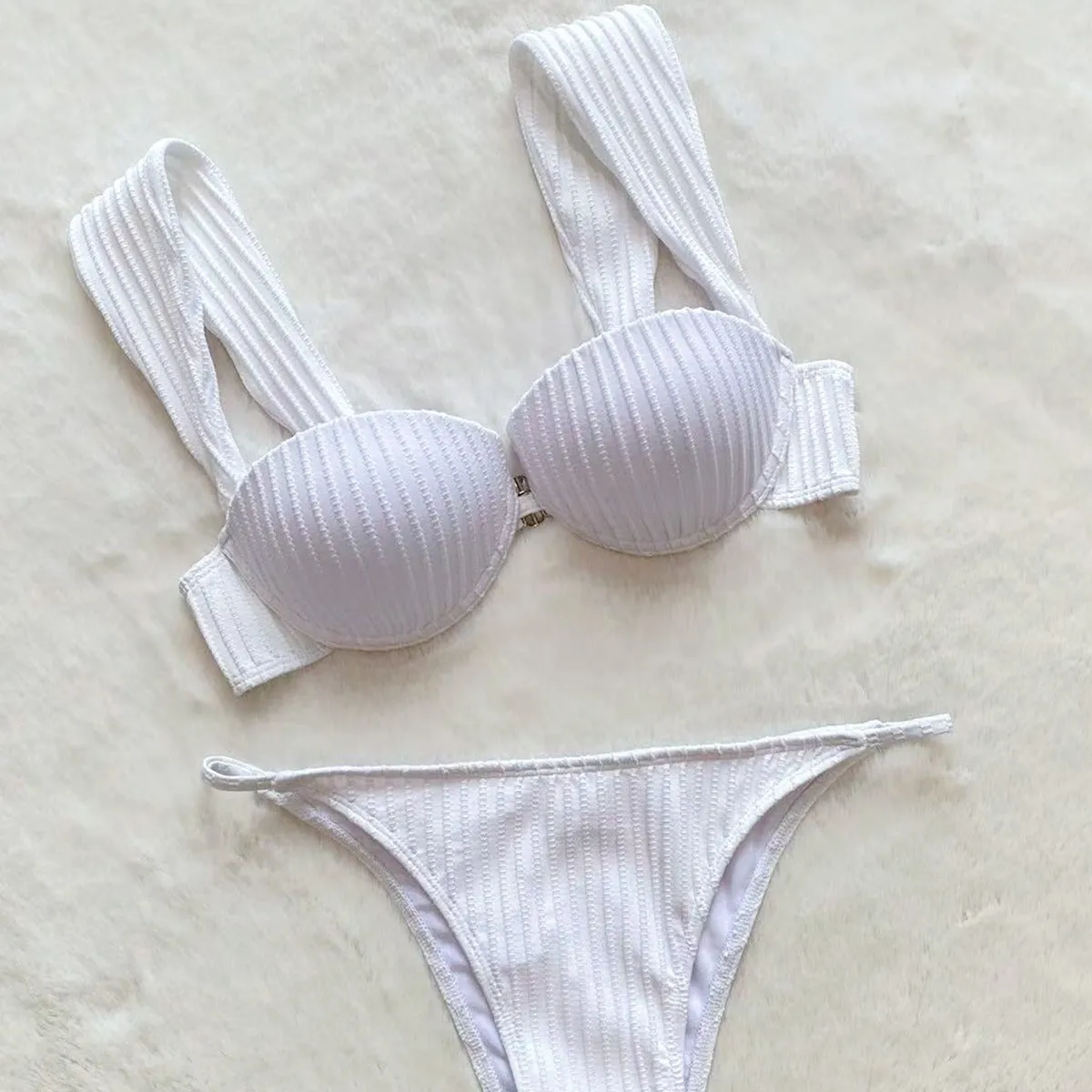 Women's push-up bikini in white C3369, split brief style, sizes S M L, nylon spandex