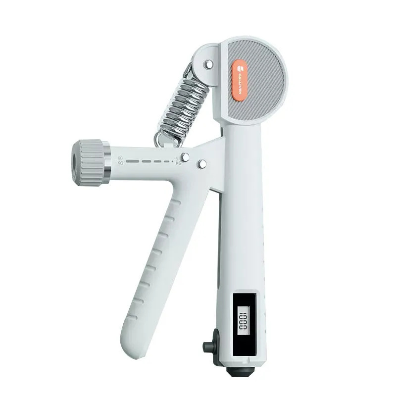 Adjustable hand grip strengthener in ABS plastic, shown in ivory white, dark black, and army green colour options.