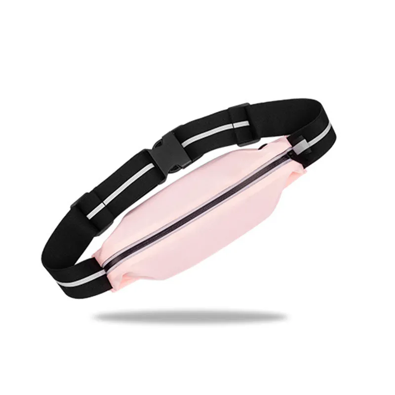 Lightweight waterproof running pouch with reflective strip in black, stretch fit design for waist