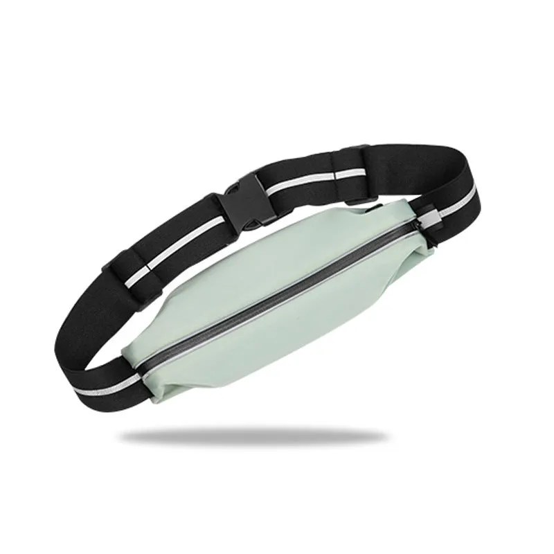 Lightweight waterproof running pouch with reflective strip in black, stretch fit design for waist