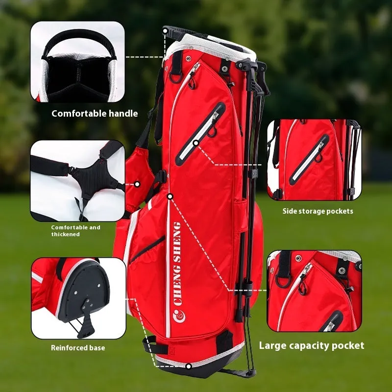 Red and white golf stand pack with polyester waterproof outer and multiple pockets
