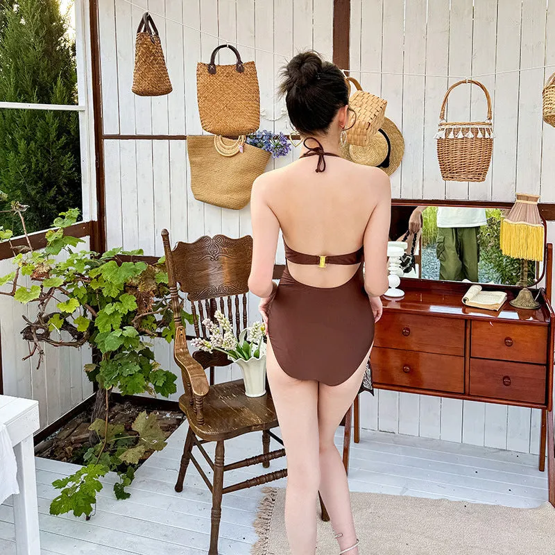 Simple retro one-piece swimsuit for women in polyester fibre, available in M L XL, colour as shown