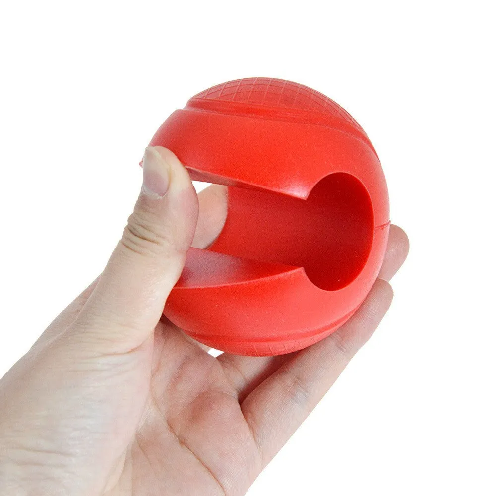Black silicone spherical dumbbell grip on a dumbbell handle for non-slip weight training