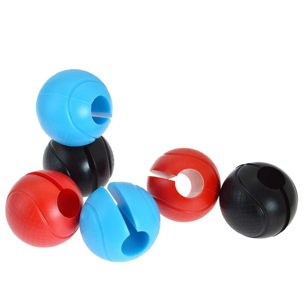 Black silicone spherical dumbbell grip on a dumbbell handle for non-slip weight training