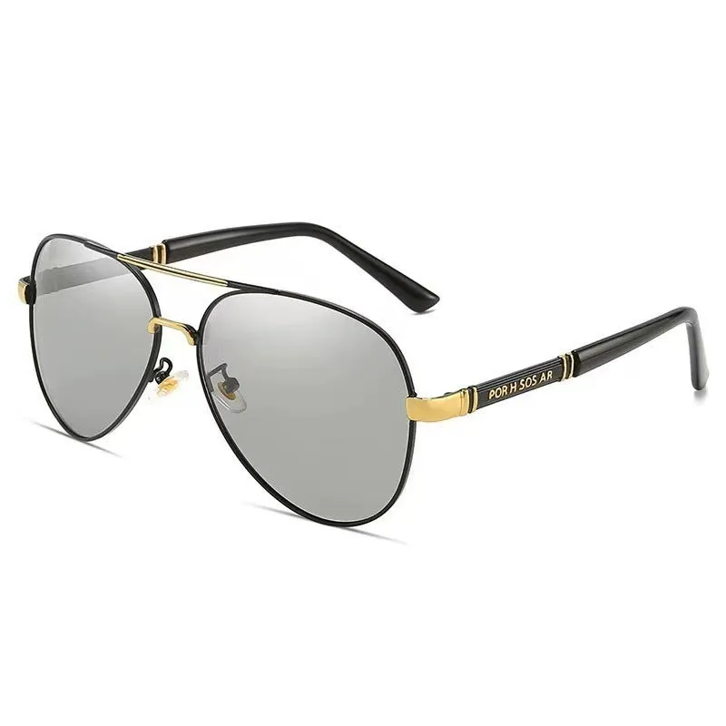 Men's polarised sunglasses with metal frames featuring dragon and phoenix decorations.