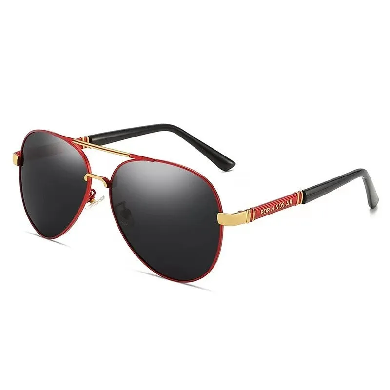 Men's polarised sunglasses with metal frames featuring dragon and phoenix decorations.