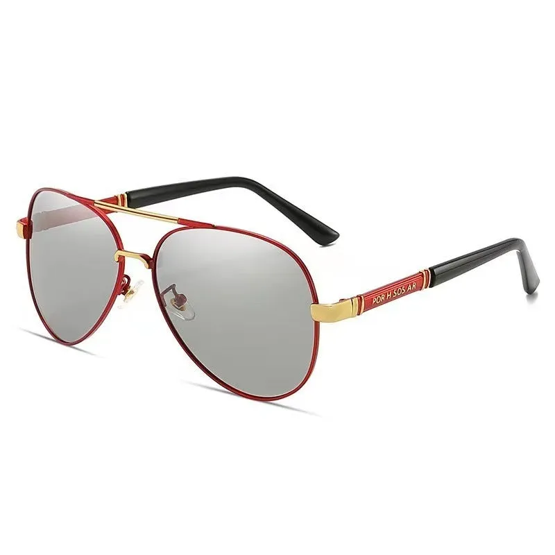 Men's polarised sunglasses with metal frames featuring dragon and phoenix decorations.