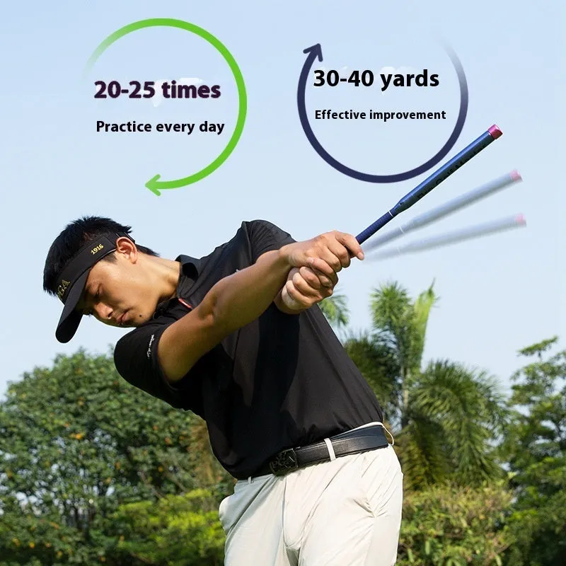 Golf training club with sound swing link on grass for swing practice