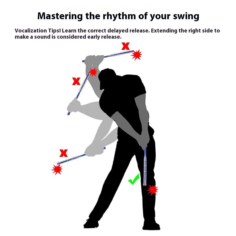 Golf training club with sound swing link on grass for swing practice