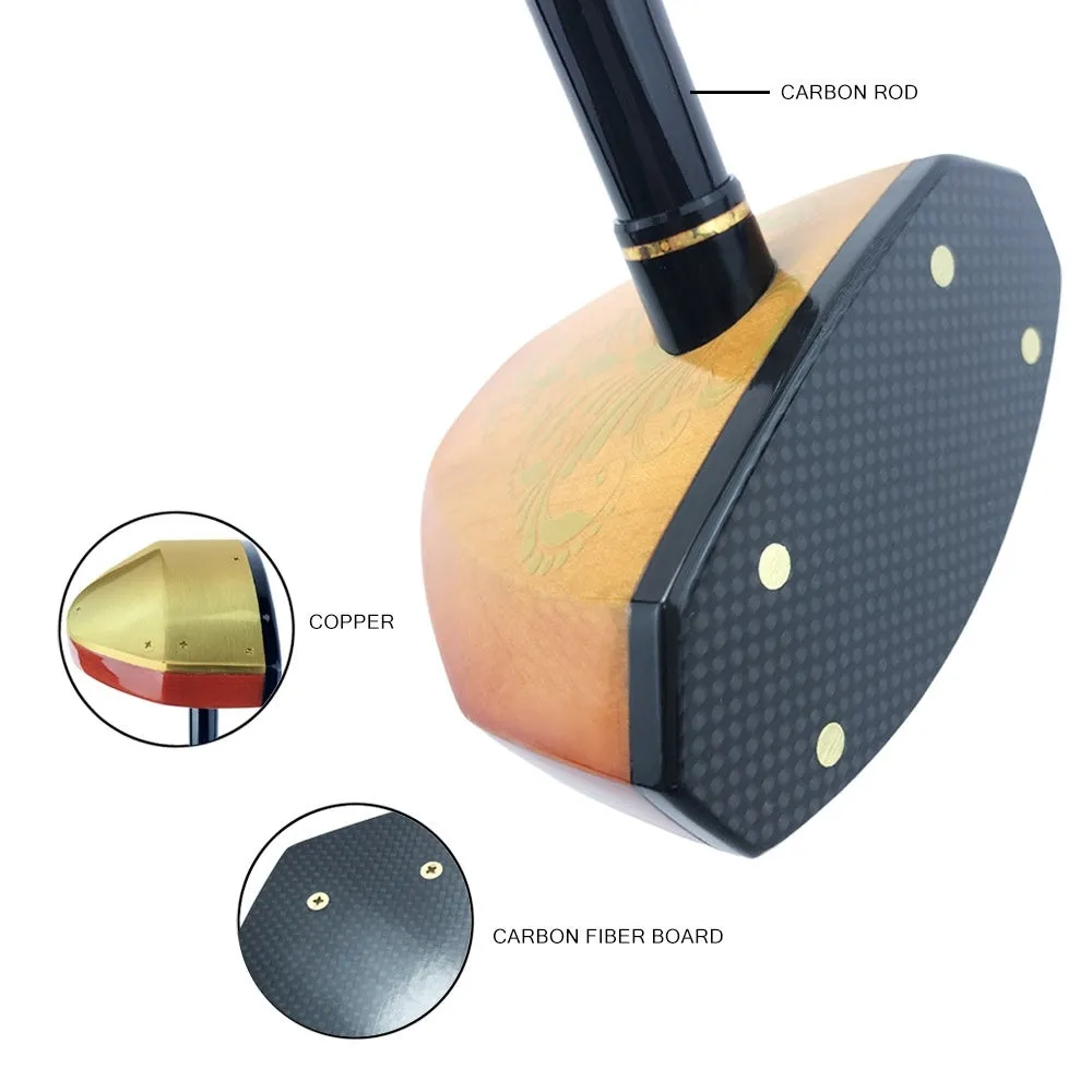Maple head green golf training club with carbon rod body on a practice mat