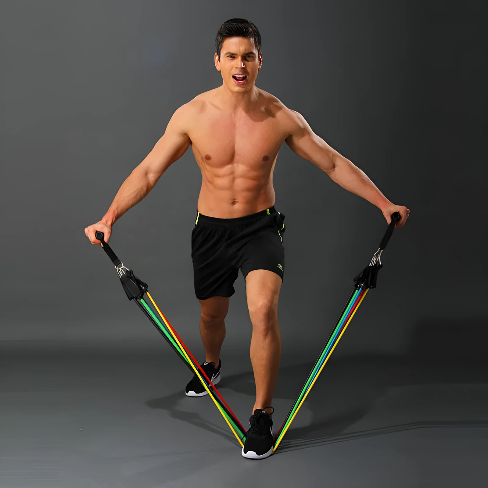 11 piece TPE latex resistance tensioner set for home fitness with colour coded bands