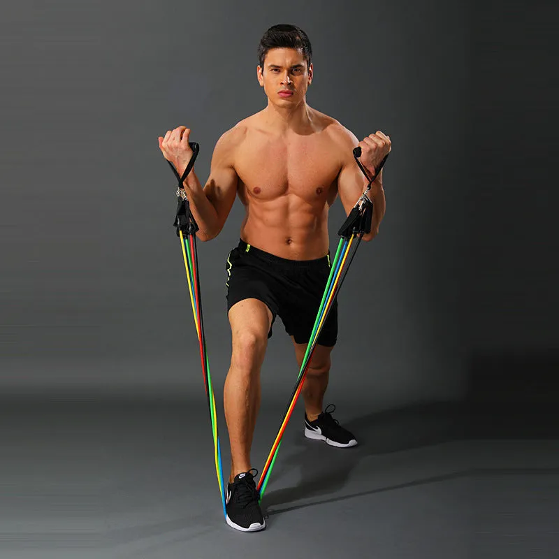 11 piece TPE latex resistance tensioner set for home fitness with colour coded bands