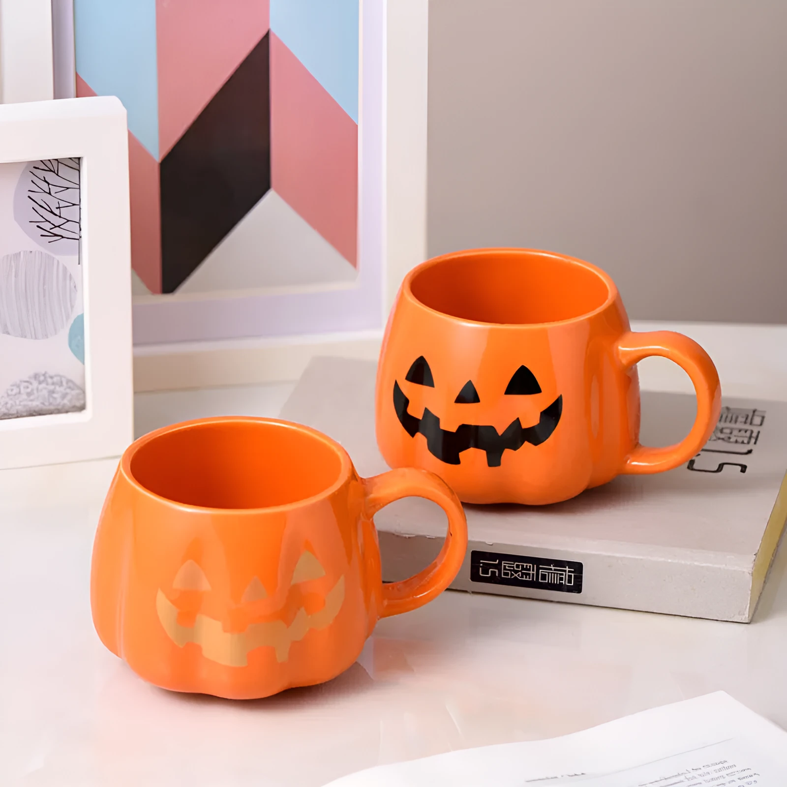 Creative Halloween Christmas office ceramic mug, bone china, 400ml, cartoon design, black expression or golden expression