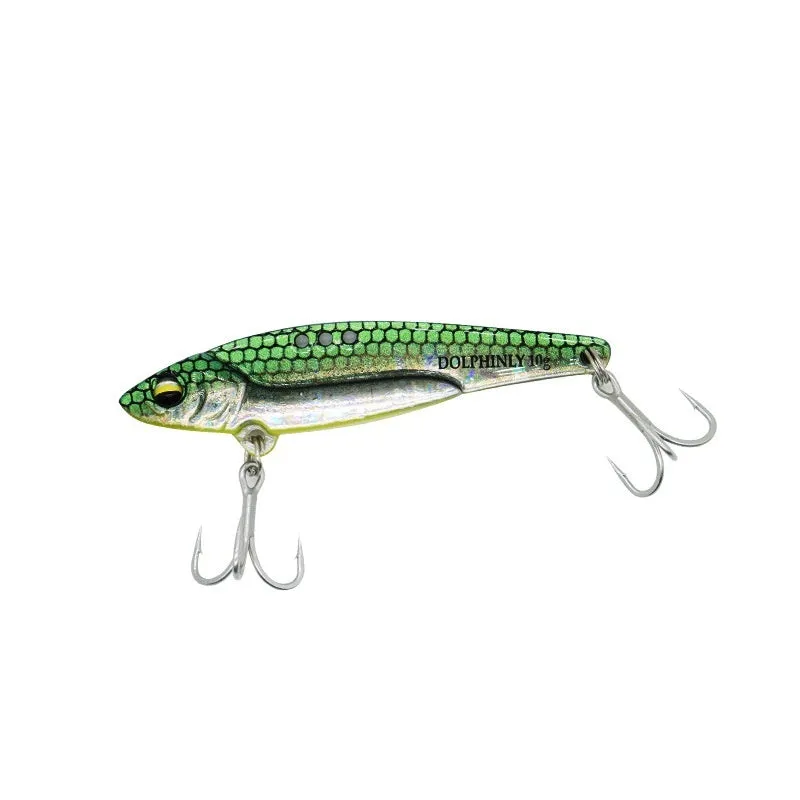 Dragon Tooth VIB lure lead-coated copper metal fishing bait in gold colour with sequins