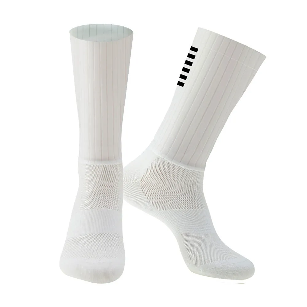 A pair of athletic cycling socks in a chemical fibre blend, shown in one of six available colours on a plain background.
