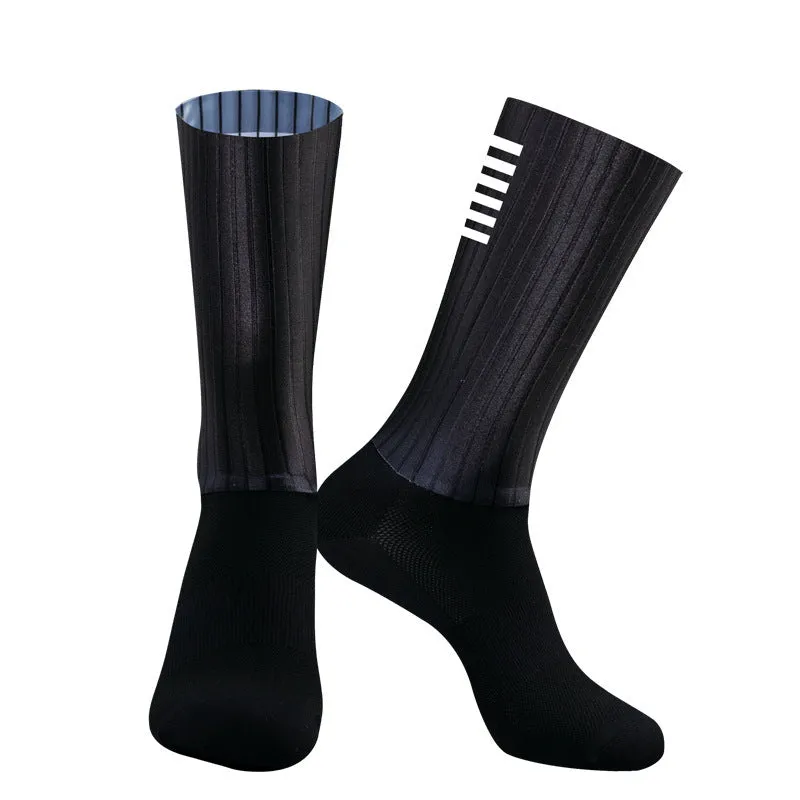 A pair of athletic cycling socks in a chemical fibre blend, shown in one of six available colours on a plain background.
