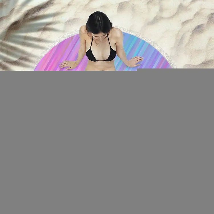 Fringed round beach towel 150x150cm in polyester microfiber, colour code X021