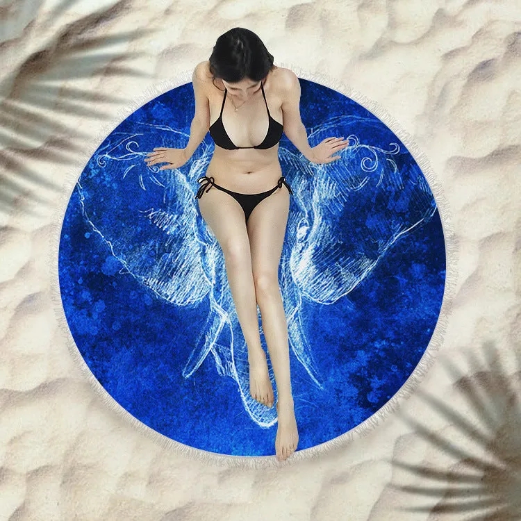 Fringed round beach towel 150x150cm in polyester microfiber, colour code X021