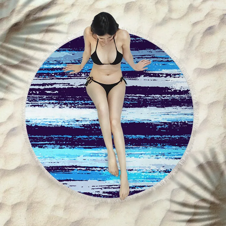 Fringed round beach towel 150x150cm in polyester microfiber, colour code X021