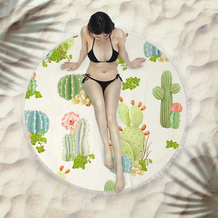 Fringed round beach towel 150x150cm in polyester microfiber, colour code X021