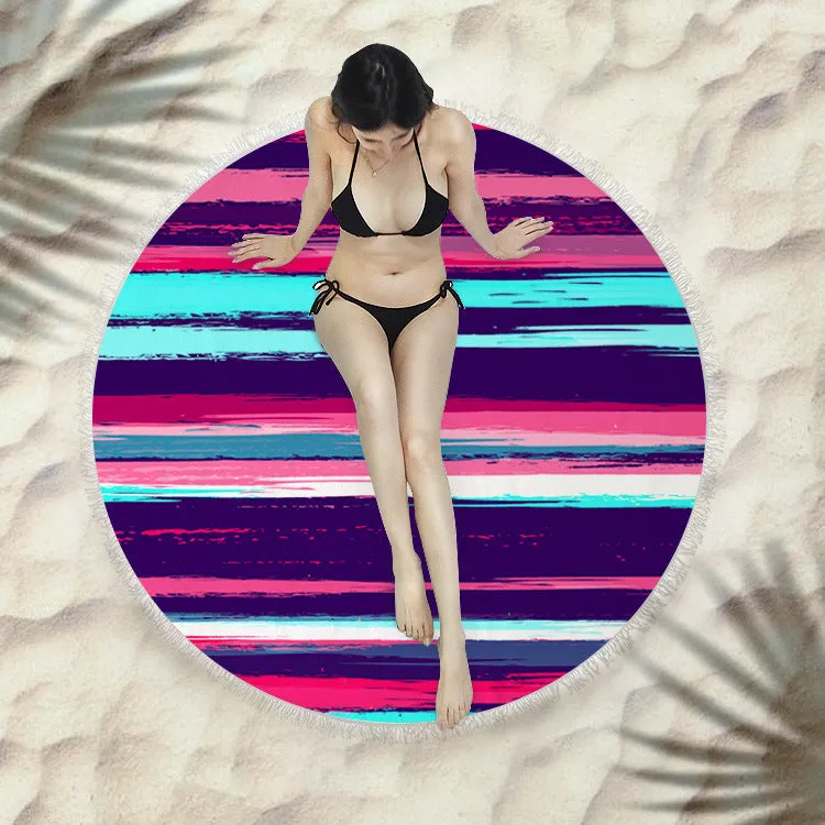 Fringed round beach towel 150x150cm in polyester microfiber, colour code X021