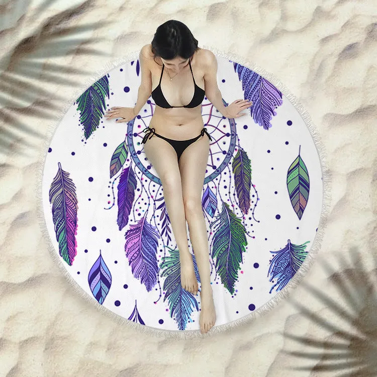 Fringed round beach towel 150x150cm in polyester microfiber, colour code X021