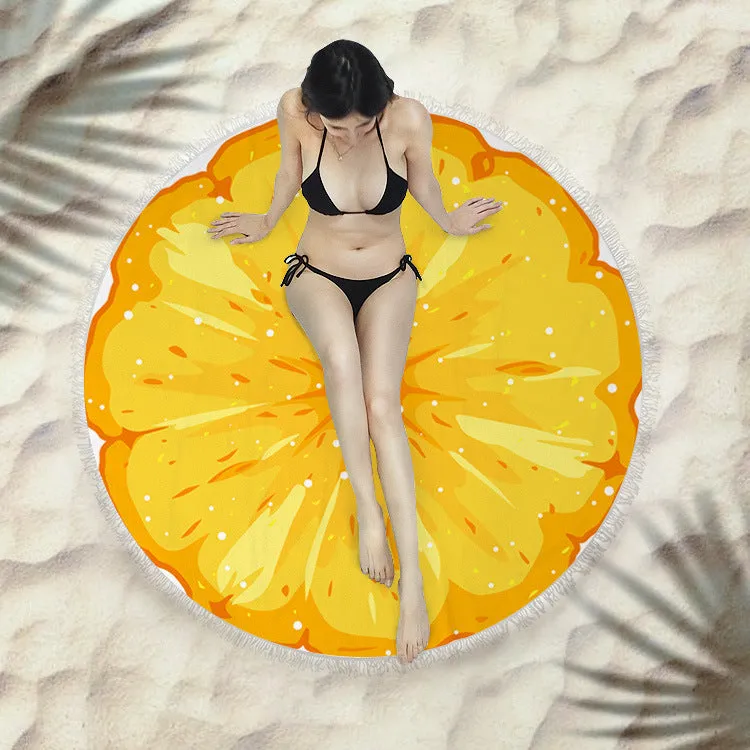 Fringed round beach towel 150x150cm in polyester microfiber, colour code X021