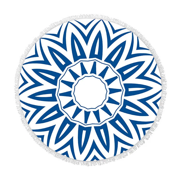 Fringed round beach towel 150x150cm in polyester microfiber, colour code X021