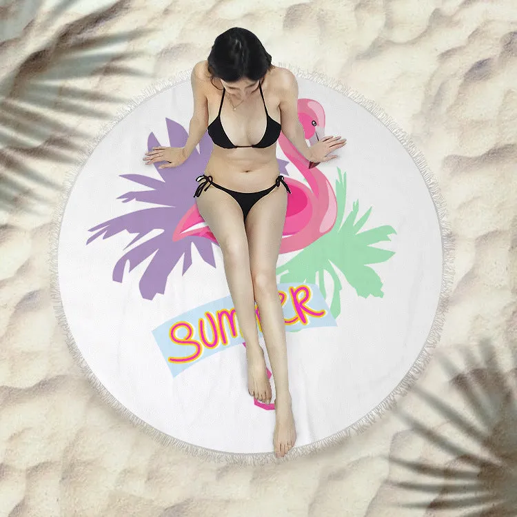 Fringed round beach towel 150x150cm in polyester microfiber, colour code X021