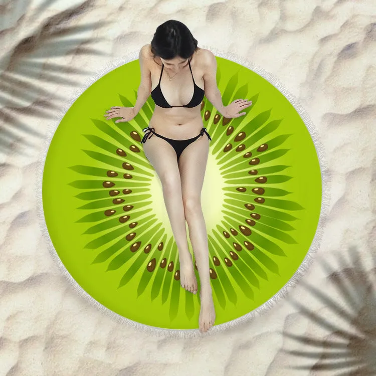 Fringed round beach towel 150x150cm in polyester microfiber, colour code X021