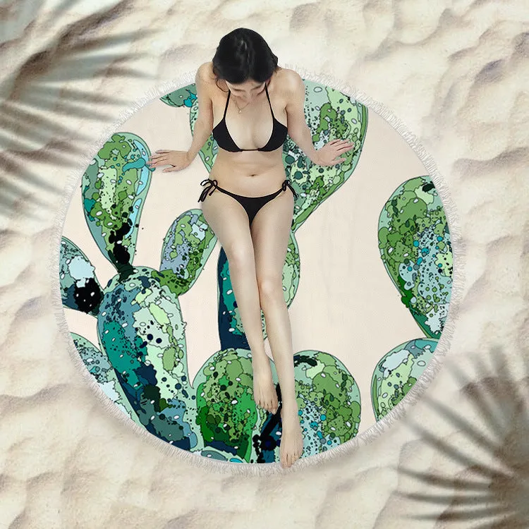 Fringed round beach towel 150x150cm in polyester microfiber, colour code X021