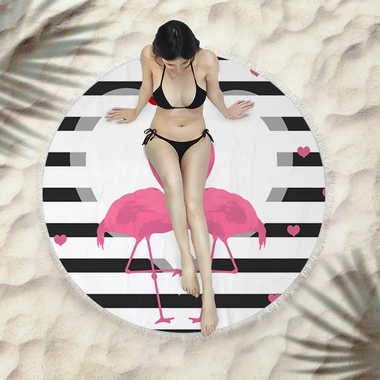 Fringed round beach towel 150x150cm in polyester microfiber, colour code X021