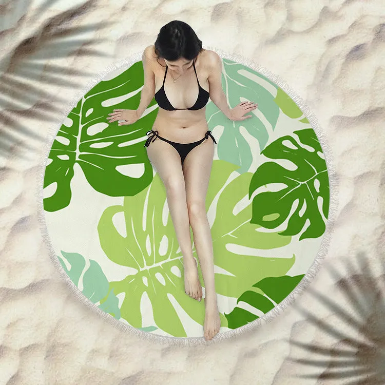 Fringed round beach towel 150x150cm in polyester microfiber, colour code X021