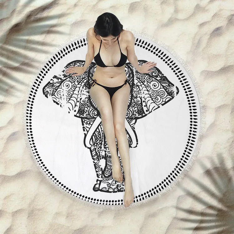 Fringed round beach towel 150x150cm in polyester microfiber, colour code X021