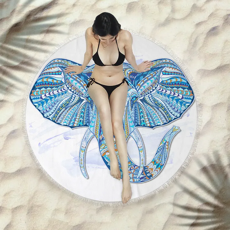 Fringed round beach towel 150x150cm in polyester microfiber, colour code X021