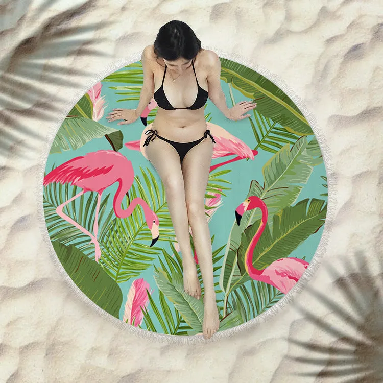 Fringed round beach towel 150x150cm in polyester microfiber, colour code X021