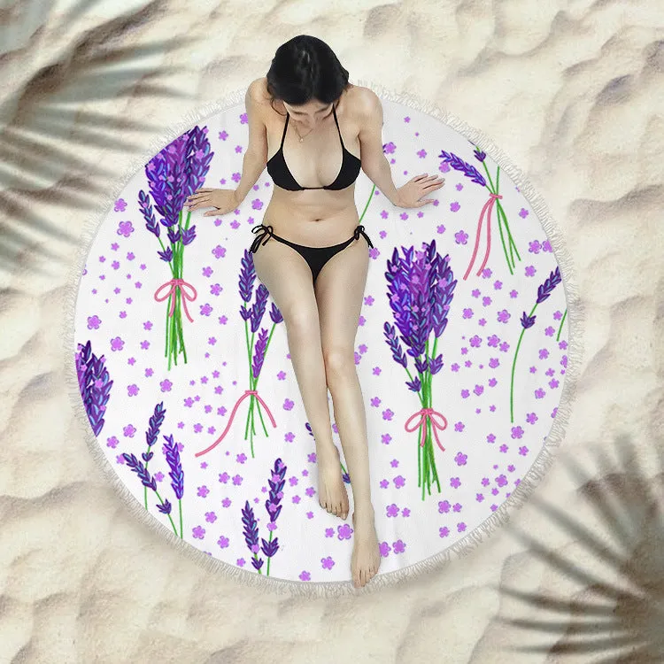 Fringed round beach towel 150x150cm in polyester microfiber, colour code X021