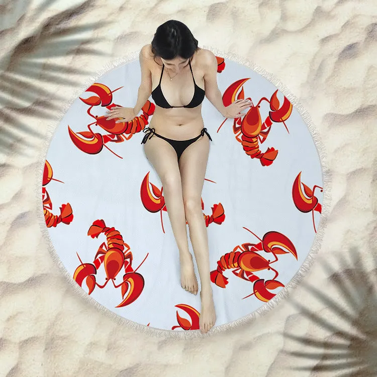 Fringed round beach towel 150x150cm in polyester microfiber, colour code X021